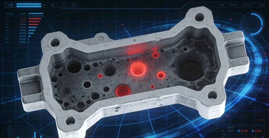 Aluminum die casting porosity defects detected by X-ray analysis