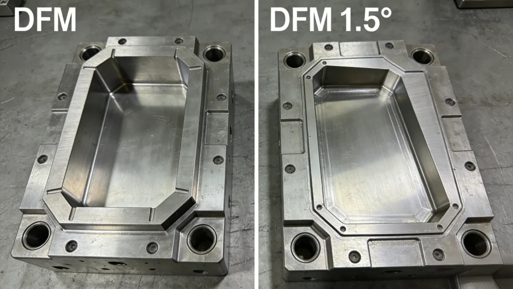 DFM optimization for die casting aluminum - mold design with 1.5° draft angle to reduce defects